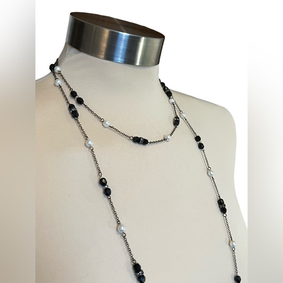 White House Black Market double strand long beaded & silver necklace adjustable - Picture 2 of 5